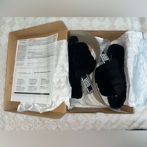 Women’s UGG® Fluff Yeah Genuine Shearling
Slingback Sandal in Black • Size 9